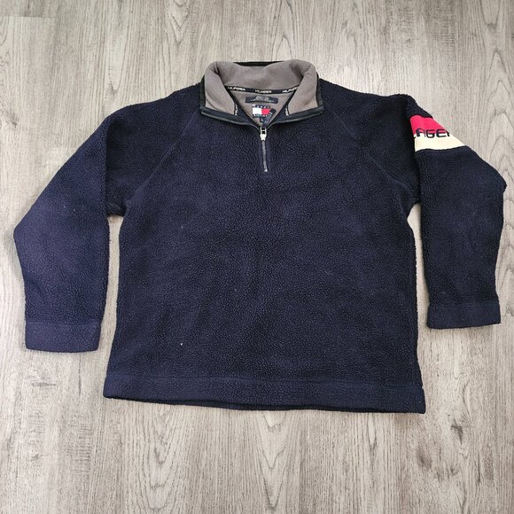 Tommy Hilfiger H/00 Navy Sherpa Fleece Quarter Zip Pullover – Men’s L - Picture 1 of 8